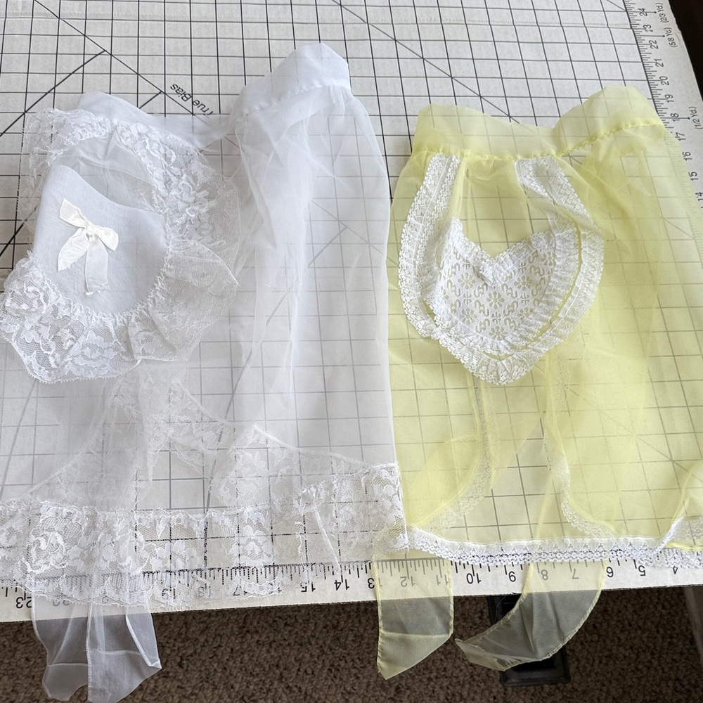 Pair of Vintage 1950s Sheer Nylon/Organza Hostess Aprons – White & Yellow